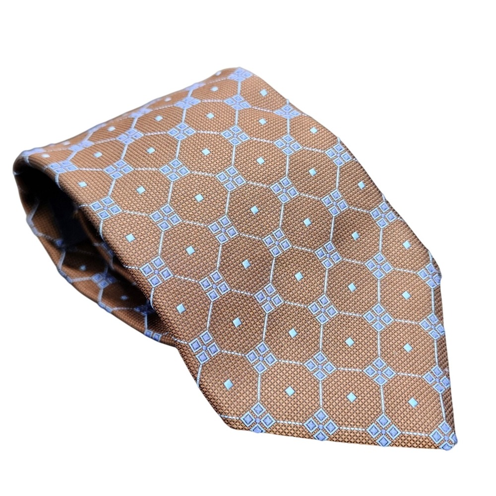 Brooks Brothers Brown Blue Silk Geometric Tie Classic Preppy‎ Business Formal